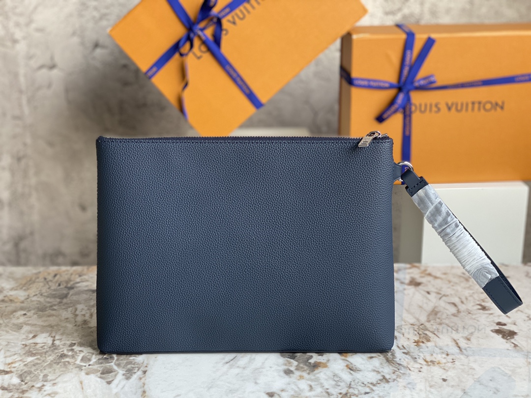 Louis Vuitton M69837 Mens Pouch LV Aerogram Cowhide Leather Blue