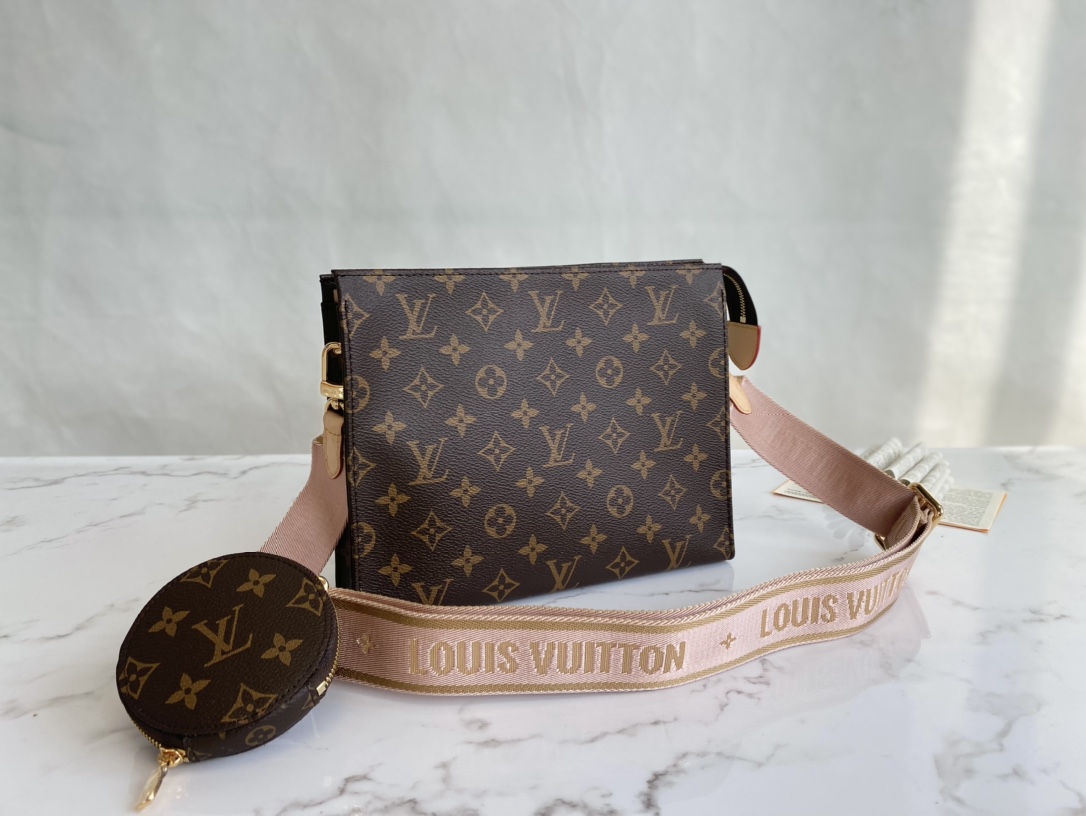 Louis Vuitton Pochette Voyage MM Monogram Macassar Coated Canvas Pink