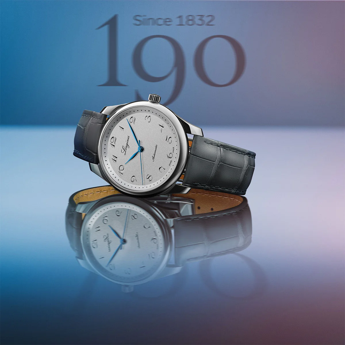 Master 40MM 190th Anniversary Automatic Silver Dial Grey Leather Watch L27934732