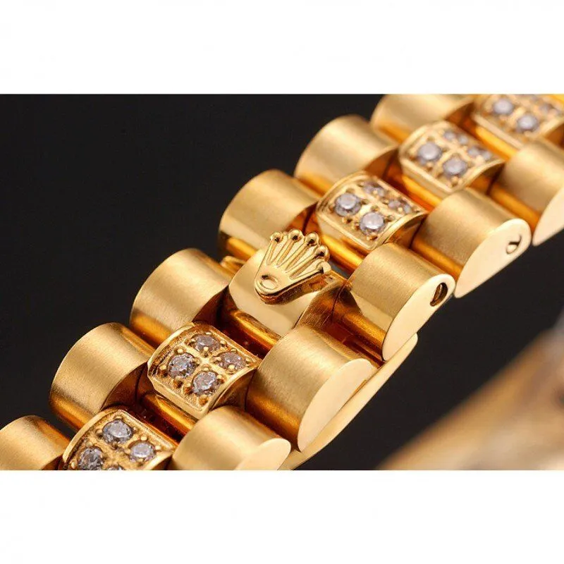 Swiss DayJust Diamond Pave White Dial Gold Diamond Bracelet 1453957