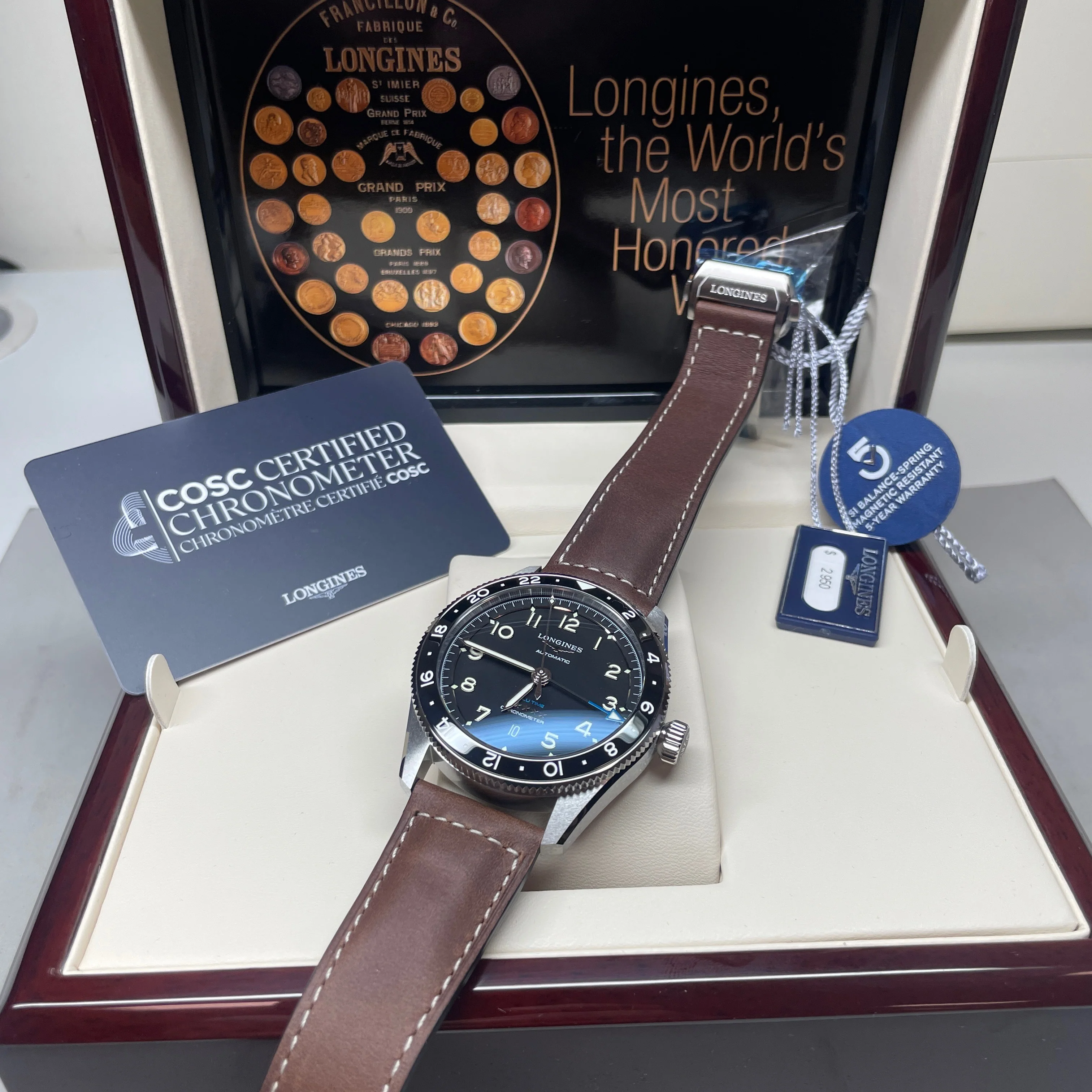 Spirit 42MM Zulu Time GMT Black Leather Steel Watch L38124532