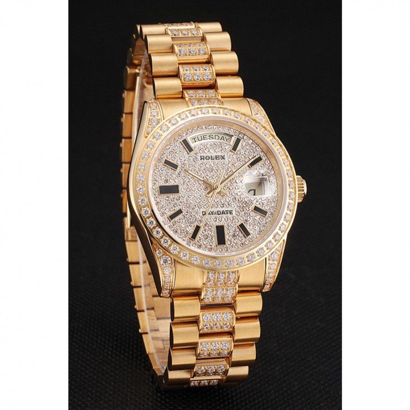 Swiss Day-Date Yellow Gold Diamond Pave