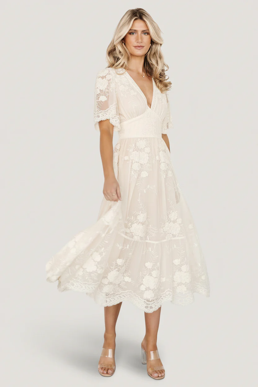 Clarisa Lace Midi Dress | Vintage Cream