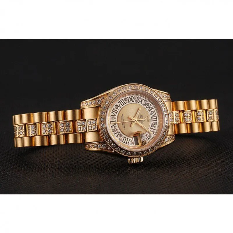 Swiss DayJust Diamond Pave Gold Dial Gold Diamond Bracelet 1453953