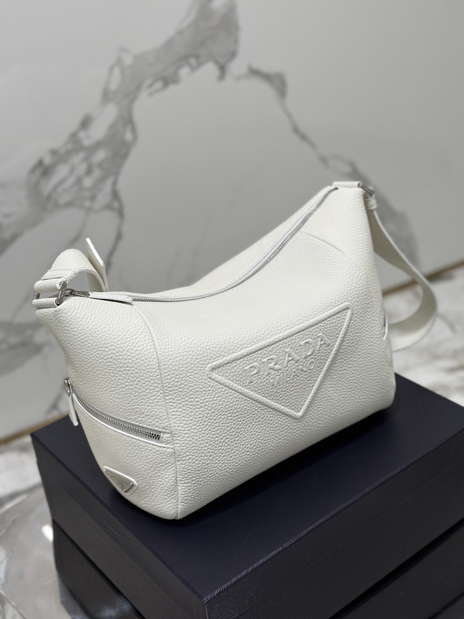 Prada 2VH165 Leather Bag with Shoulder Strap White
