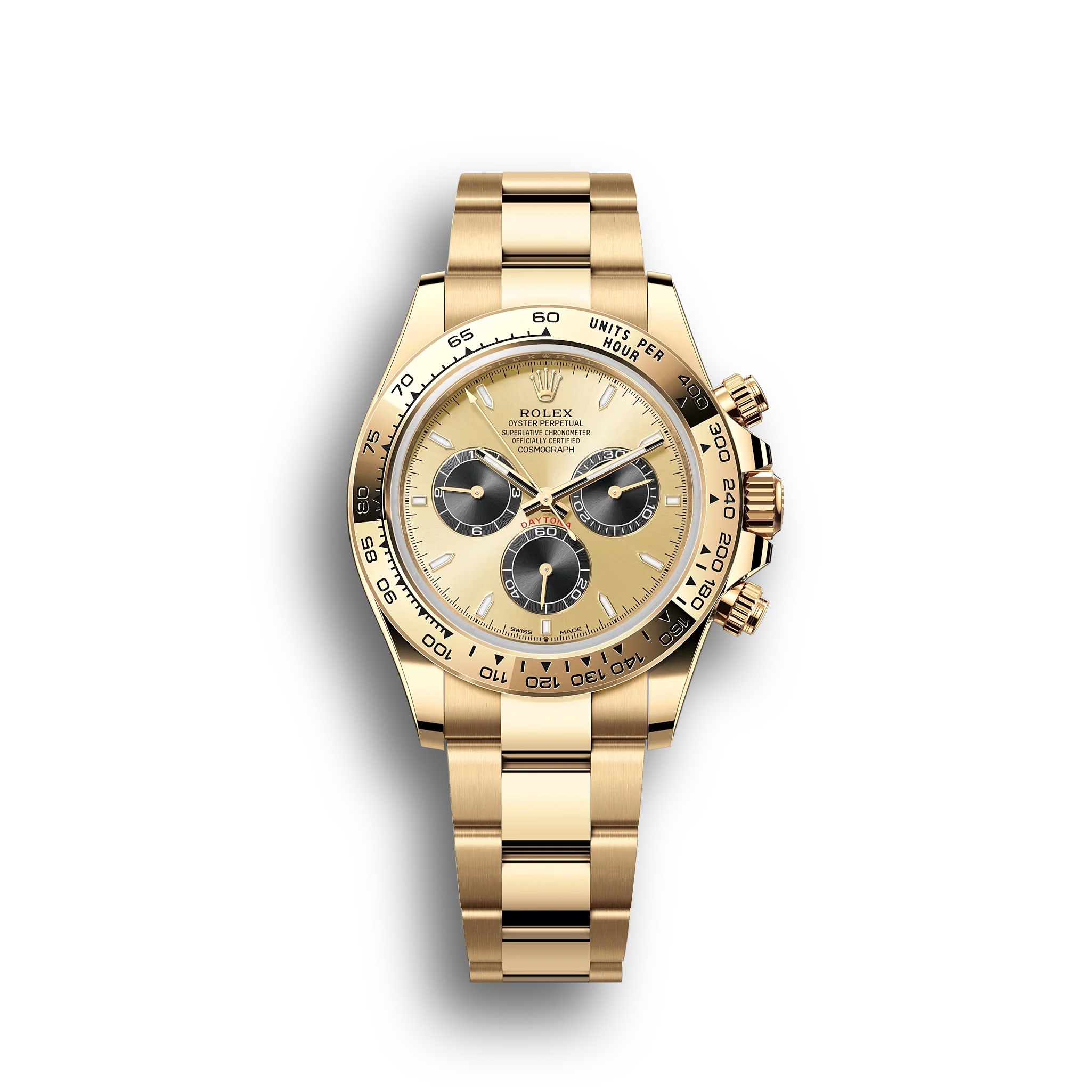 Daytona Cosmograph: Oyster, Yellow gold, golden and bright black dial, Oyster bracelet, m126508-0006