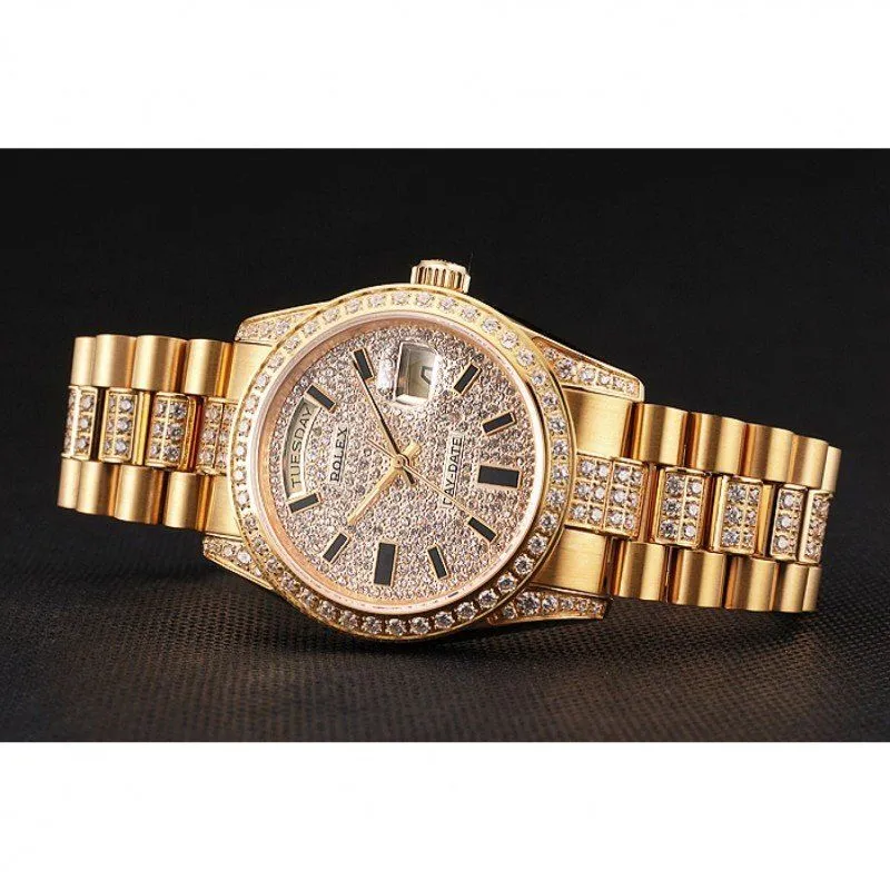 Swiss Day-Date Yellow Gold Diamond Pave