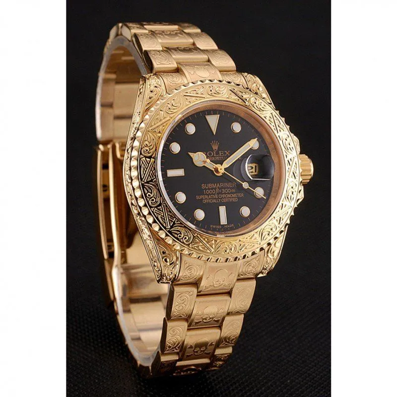Swiss Submariner Skull Limited Edition Black Dial Gold Case And Bracelet 1454071