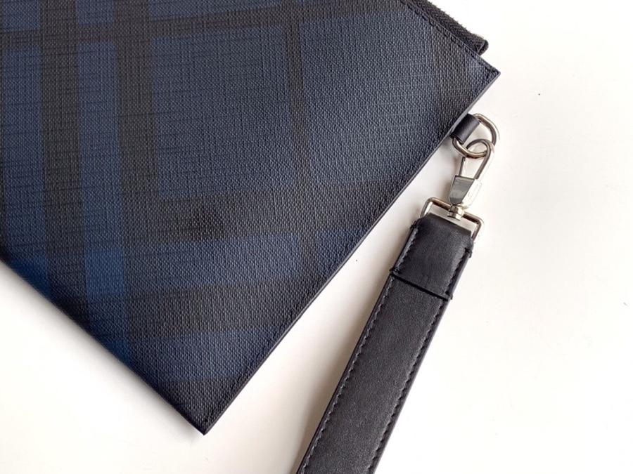 Fake Burberry Men London Check and Leather Zip Pouch Navy Black