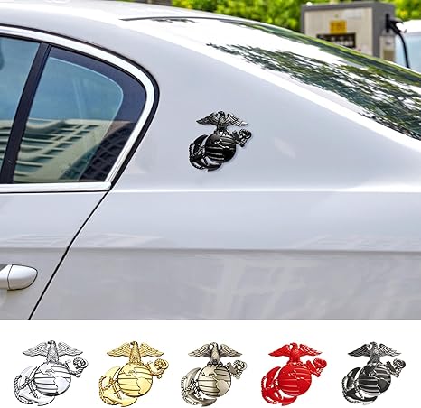 U.S. Marine Corps Metal Cars Emblem for 250th Anniversary, 3D Eagle Globe Anchor Insignia Decals