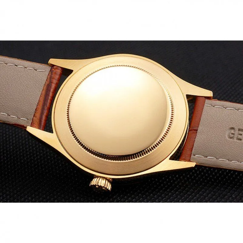 Swiss Cellini Gold Dial Roman Numerals Gold Case Light Brown Leather Strap