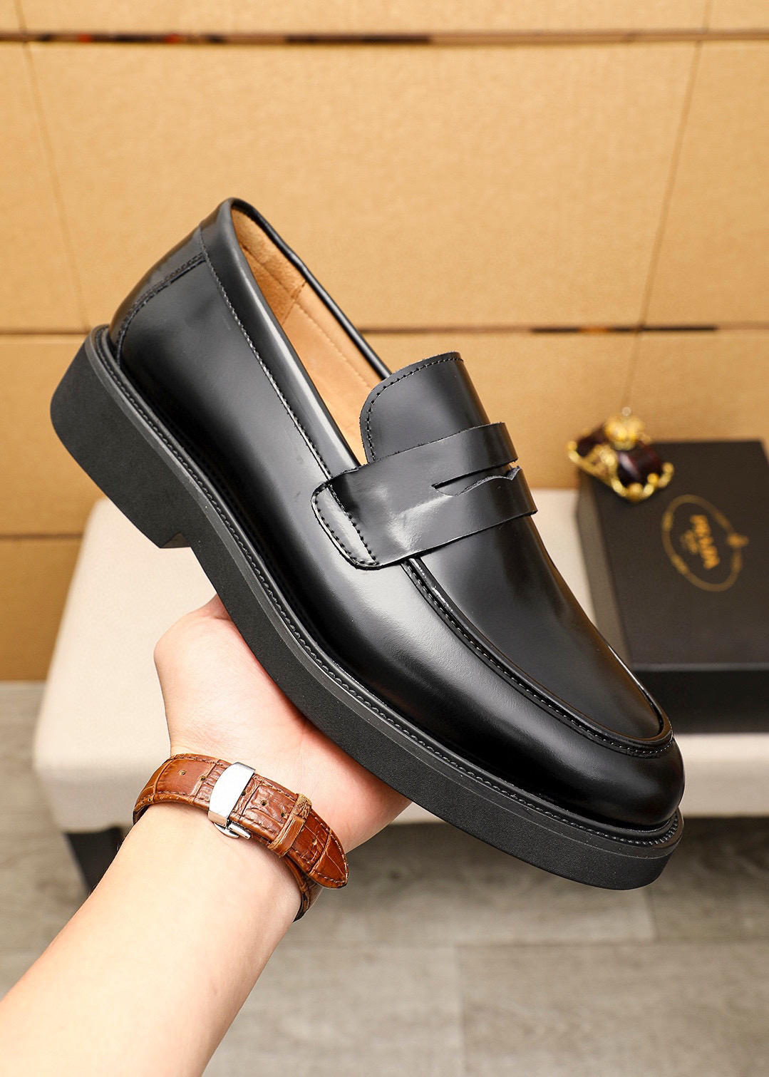 Prada men's leather shoes-55