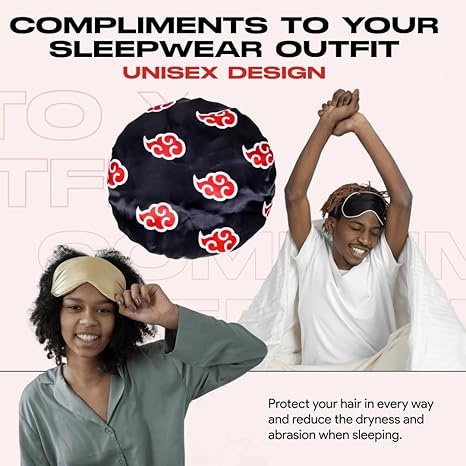 Red Black Cloud Large Bonnet - Silky Design Satin Bonnet