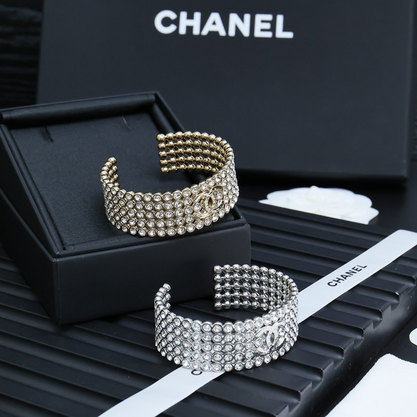 Chanel 4-Row Crystal Pave Bangle with CC Logo