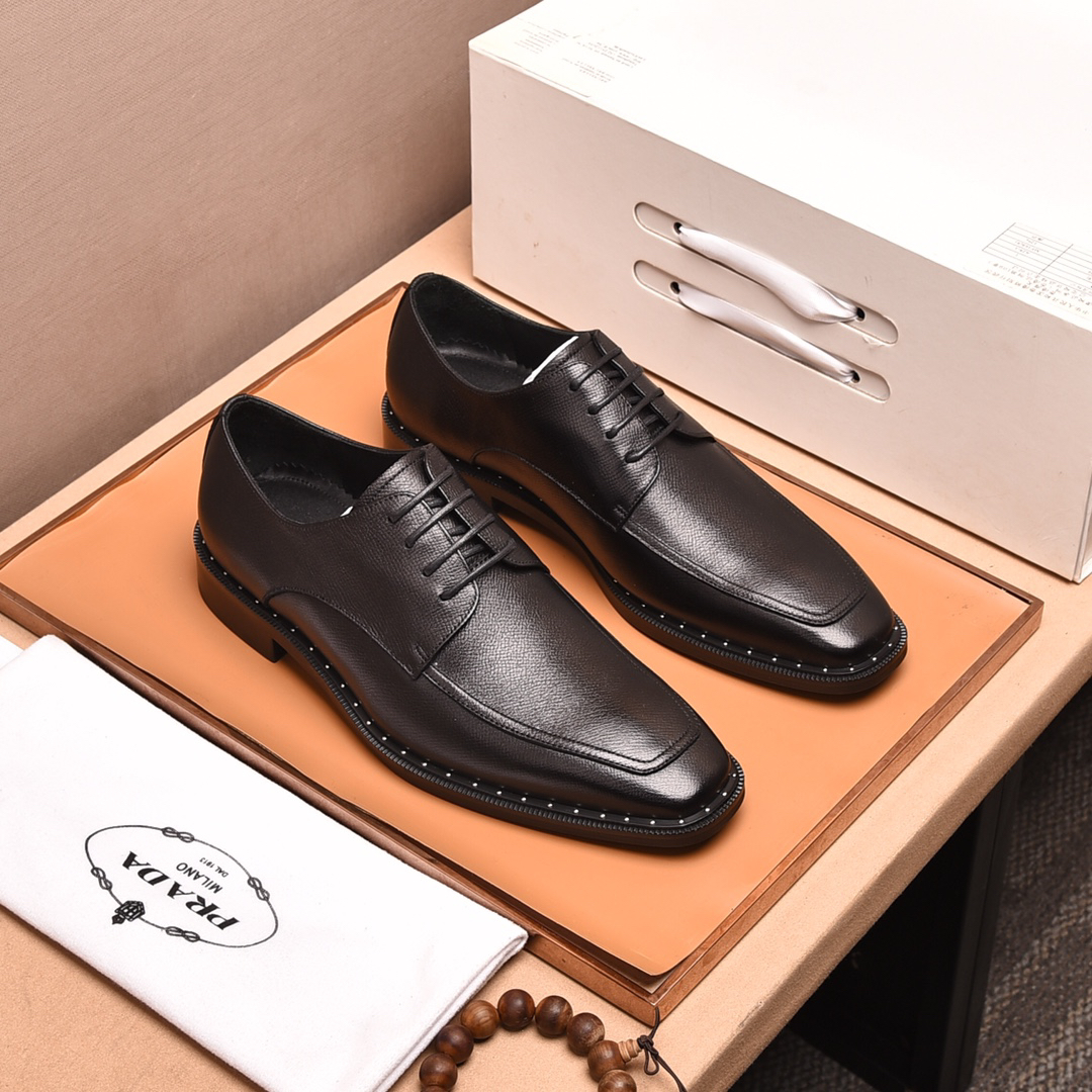 Prada men's leather shoes-16