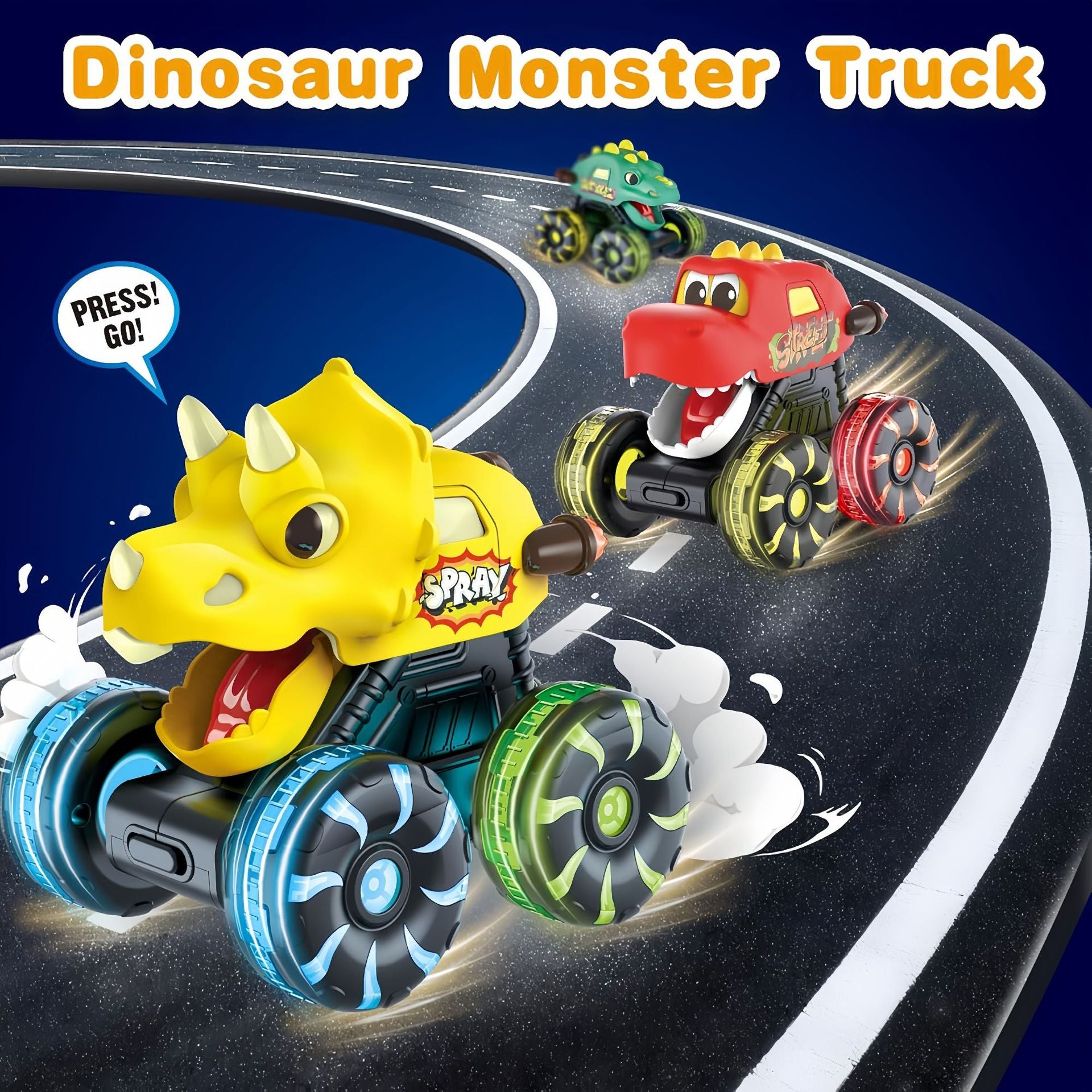 Press & Go Dino Truck Toy with Motion Activated Light for Toddlers🎁Best Birthday Gifts for Baby