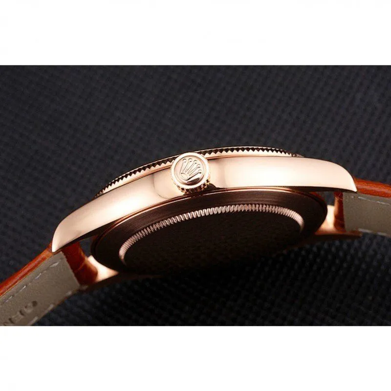 Swiss Cellini Date White Dial Rose Gold Case Brown Leather Strap
