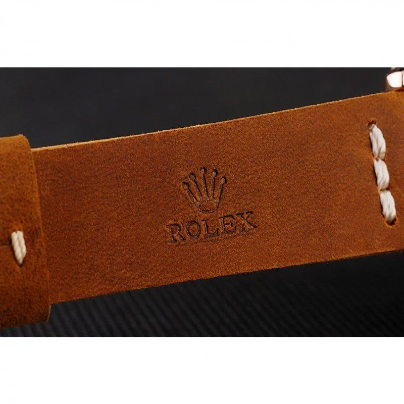 Yacht-Master Black Dial Rose Gold Case Brown Leather Bracelet 1453861