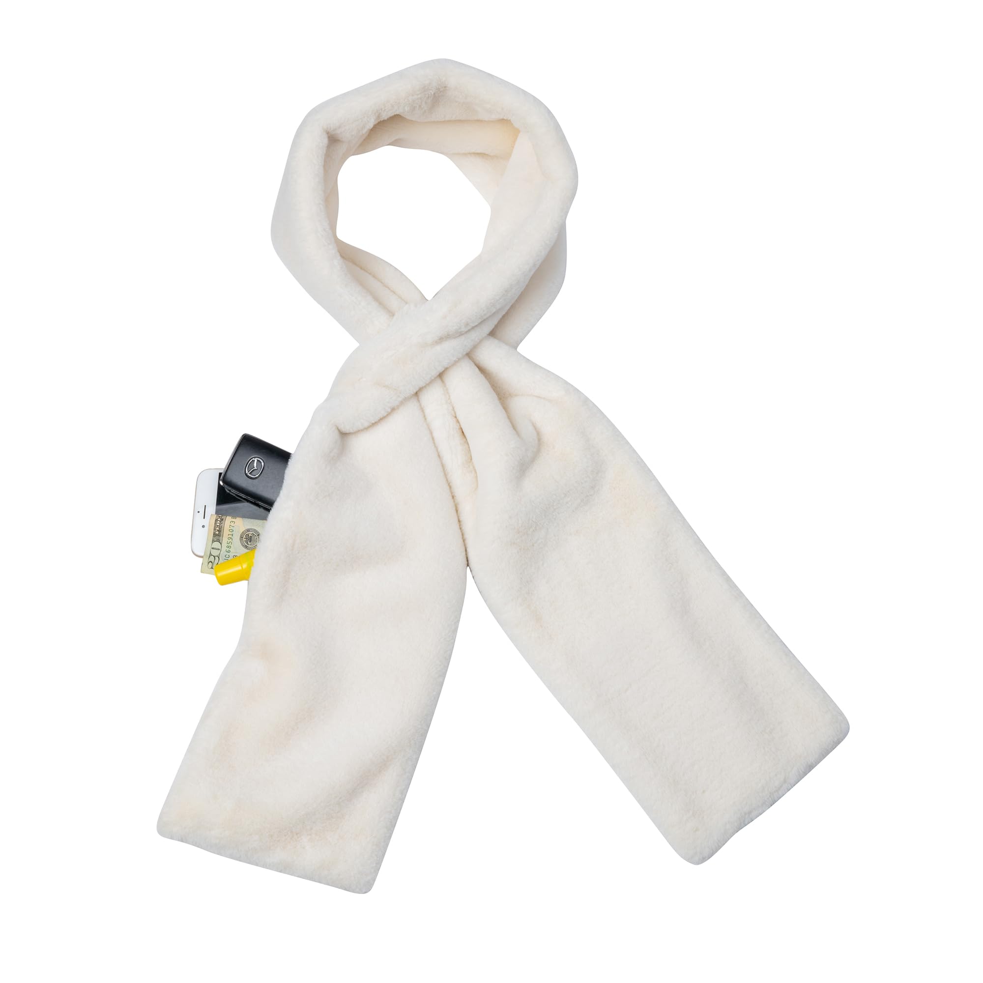 Women's Faux Fur Scarf with Hidden Zipper Pocket for Phone, Cards & Essentials