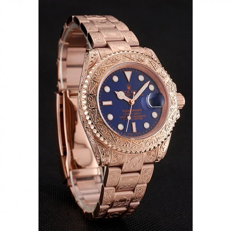 Swiss Submariner Skull Limited Edition Blue Dial Rose Gold Case And Bracelet 1454085