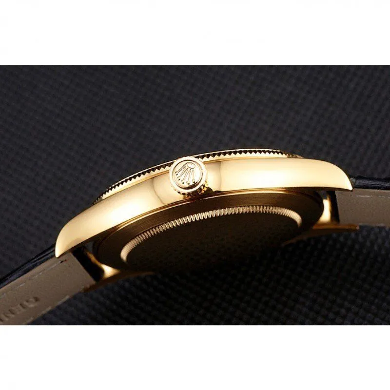 Swiss Cellini Black Dial Roman Numerals Gold Case Black Leather Strap