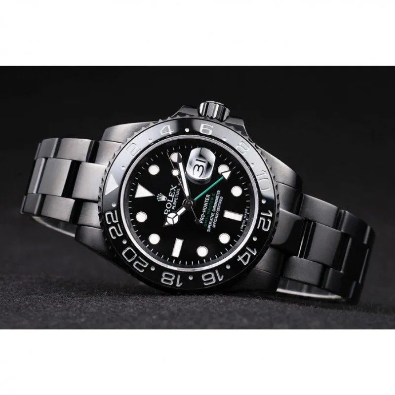 Swiss GMT Master II Pro-Hunter Black Steel Strap Black Dial