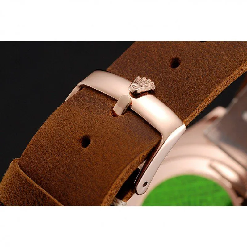 Yacht-Master Black Dial Rose Gold Case Brown Leather Bracelet 1453861