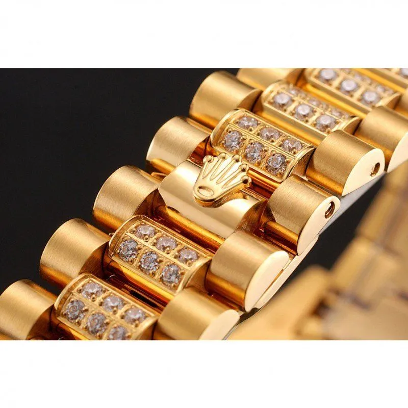 Swiss Day-Date Diamond Pave Dial Gold Diamond Bracelet 1453956
