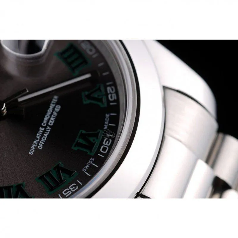 Swiss DateJust Polished Stainless Steel Bezel Grey Dial 42000
