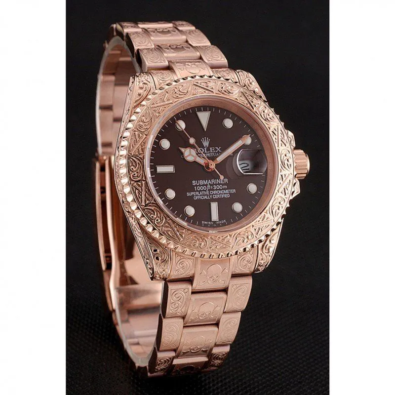 Swiss Submariner Skull Limited Edition Brown Dial Rose Gold Case And Bracelet 1454087