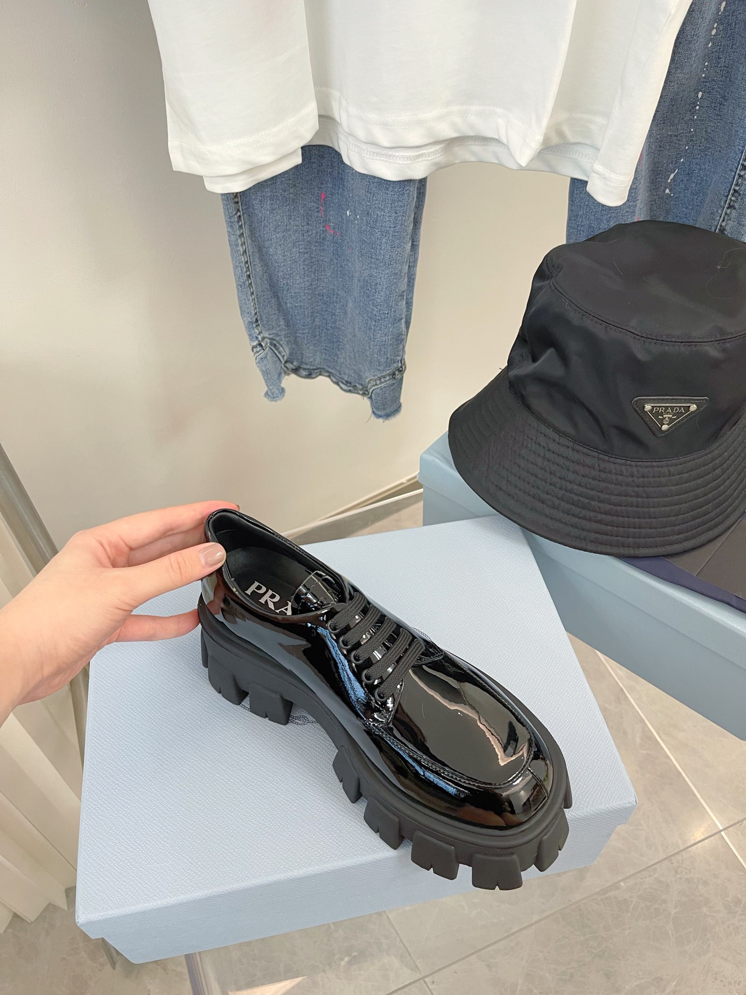 Prada women's leather shoes-12