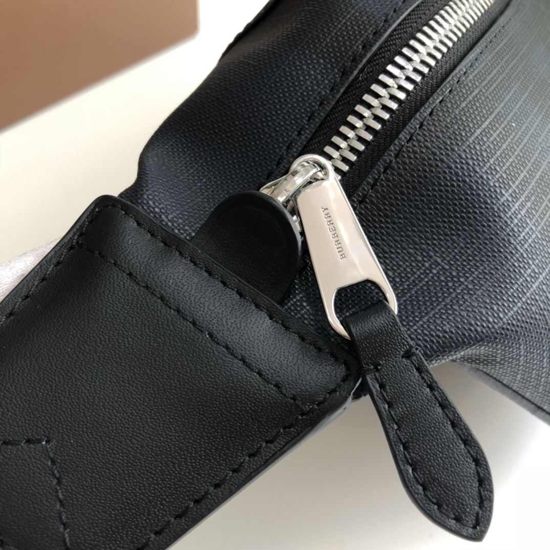 Burberry Men Medium London Check and Leather Bum Bag Blue