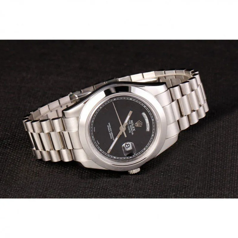 Swiss Day-Date Stainless Steel Bracelet Black Dial 80294