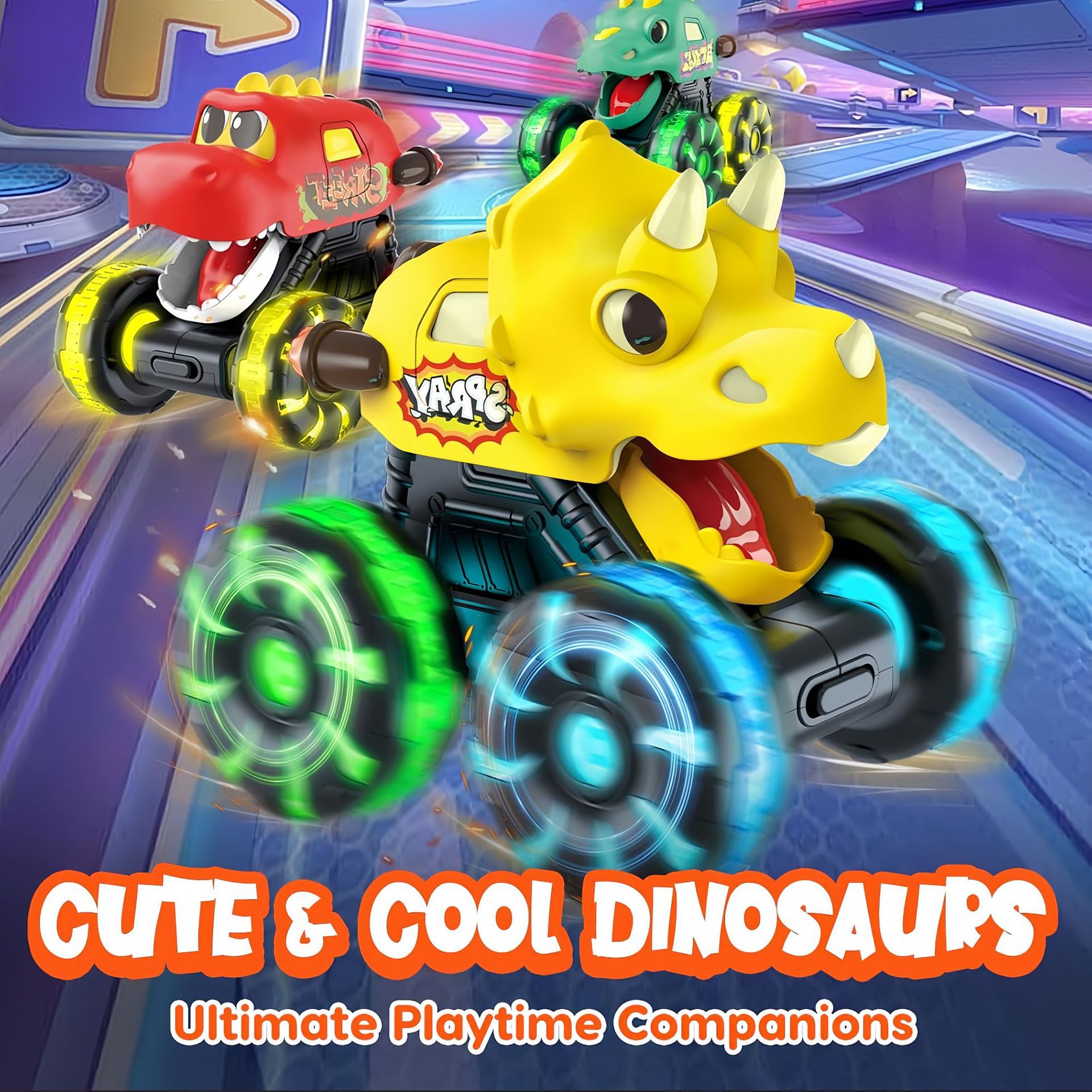 Press & Go Dino Truck Toy with Motion Activated Light for Toddlers🎁Best Birthday Gifts for Baby
