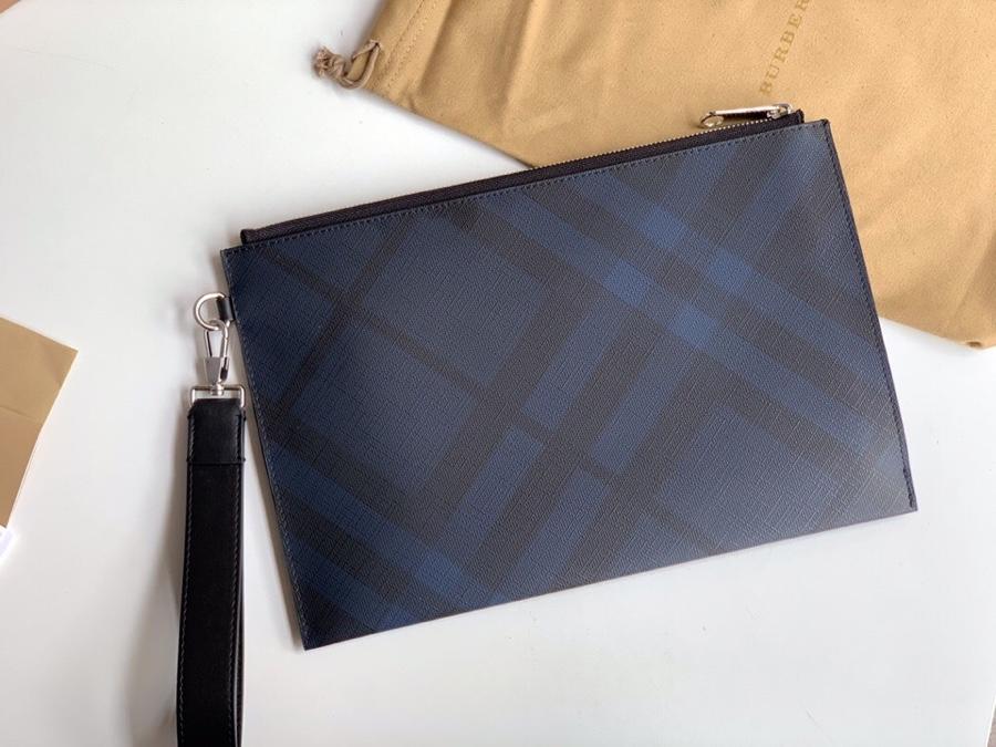 Fake Burberry Men London Check and Leather Zip Pouch Navy Black