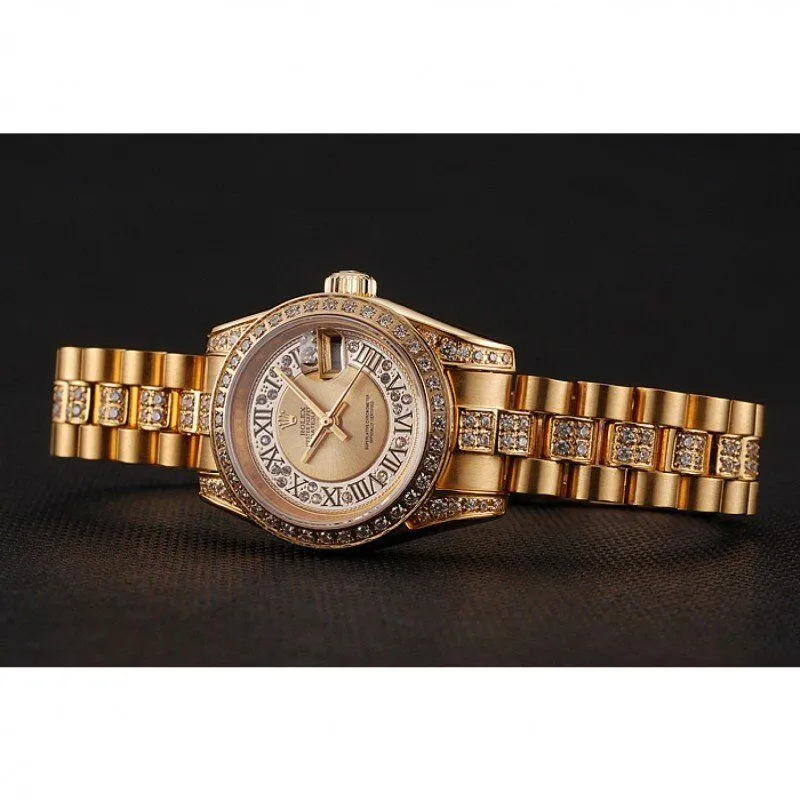 Swiss DayJust Diamond Pave Gold Dial Gold Diamond Bracelet 1453953