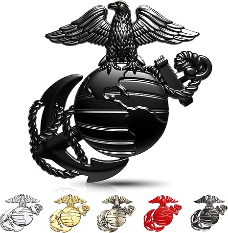 U.S. Marine Corps Metal Cars Emblem for 250th Anniversary, 3D Eagle Globe Anchor Insignia Decals
