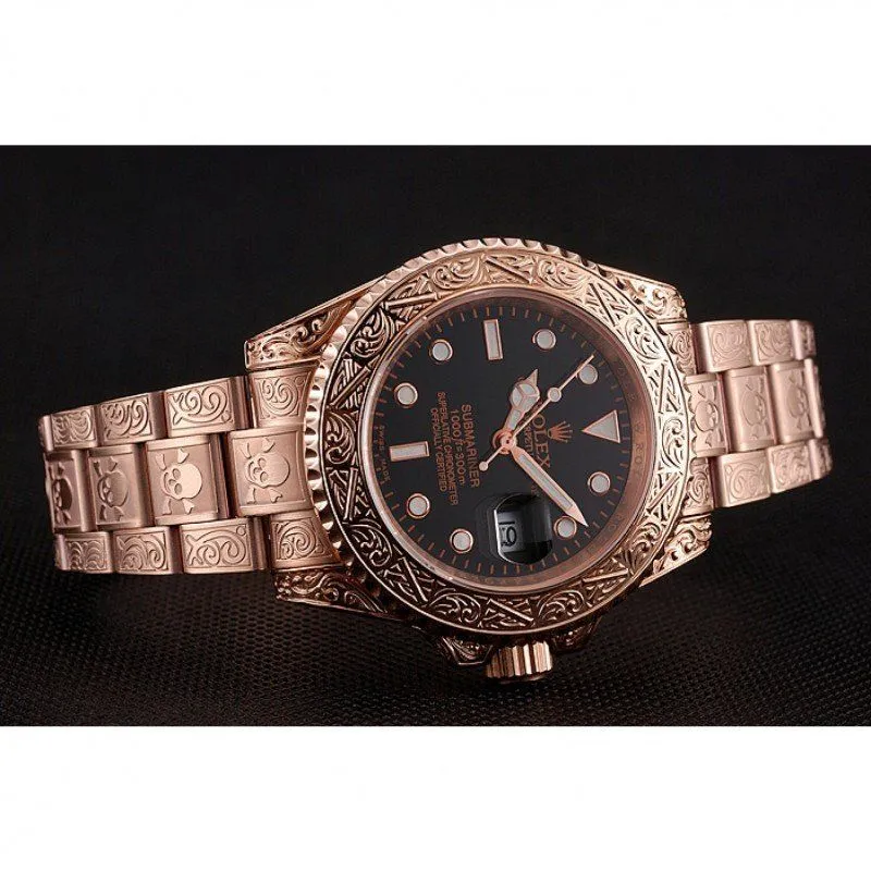 Swiss Submariner Skull Limited Edition Black Dial Rose Gold Case And Bracelet 1454086