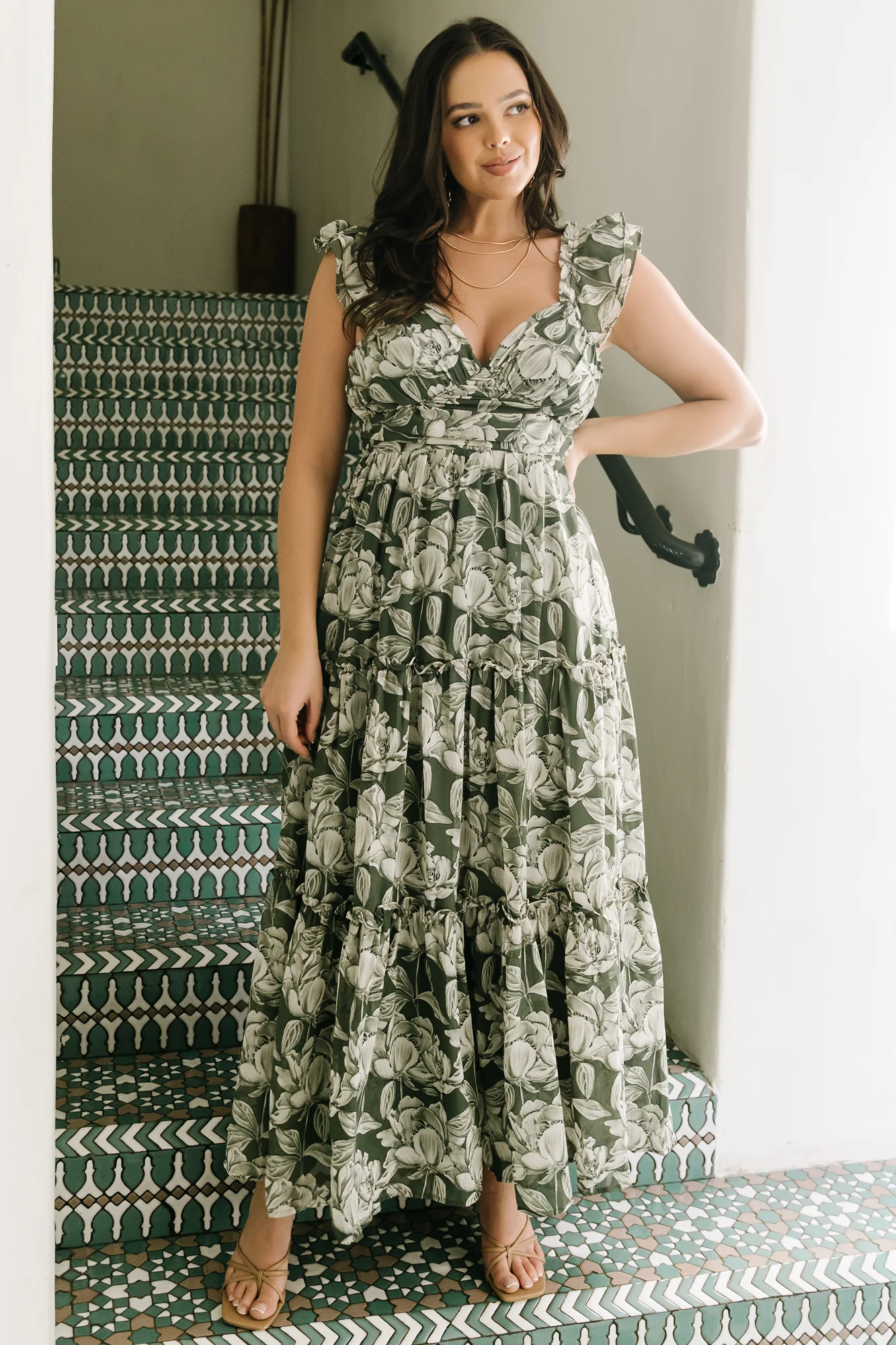 Martina Maxi Dress | Green + White