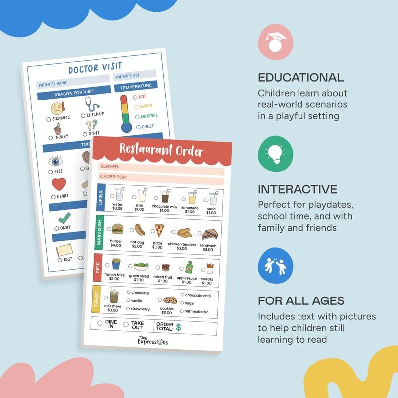 🔥Last Day 49% OFF - 🥳 Pretend Play Notepads | 2-Pack | 40 Pages Each ✨
