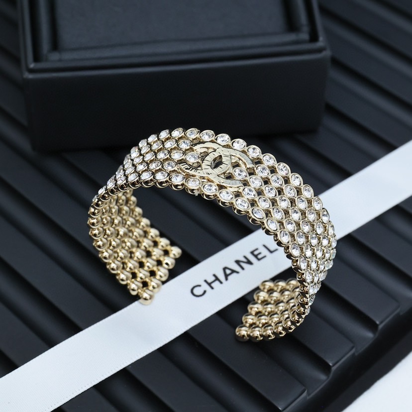 Chanel 4-Row Crystal Pave Bangle with CC Logo