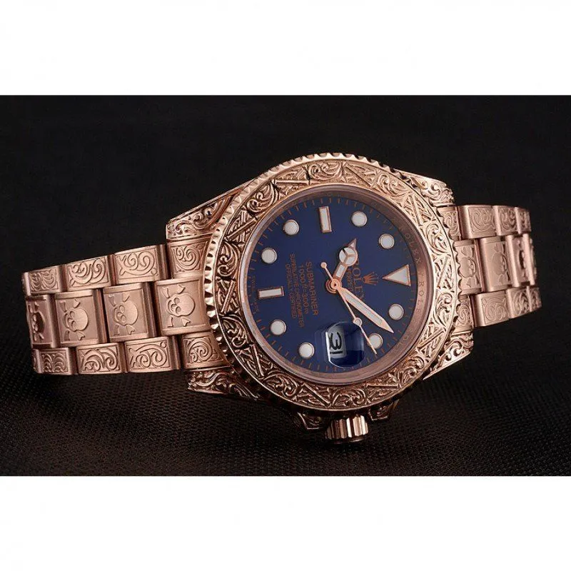 Swiss Submariner Skull Limited Edition Blue Dial Rose Gold Case And Bracelet 1454085