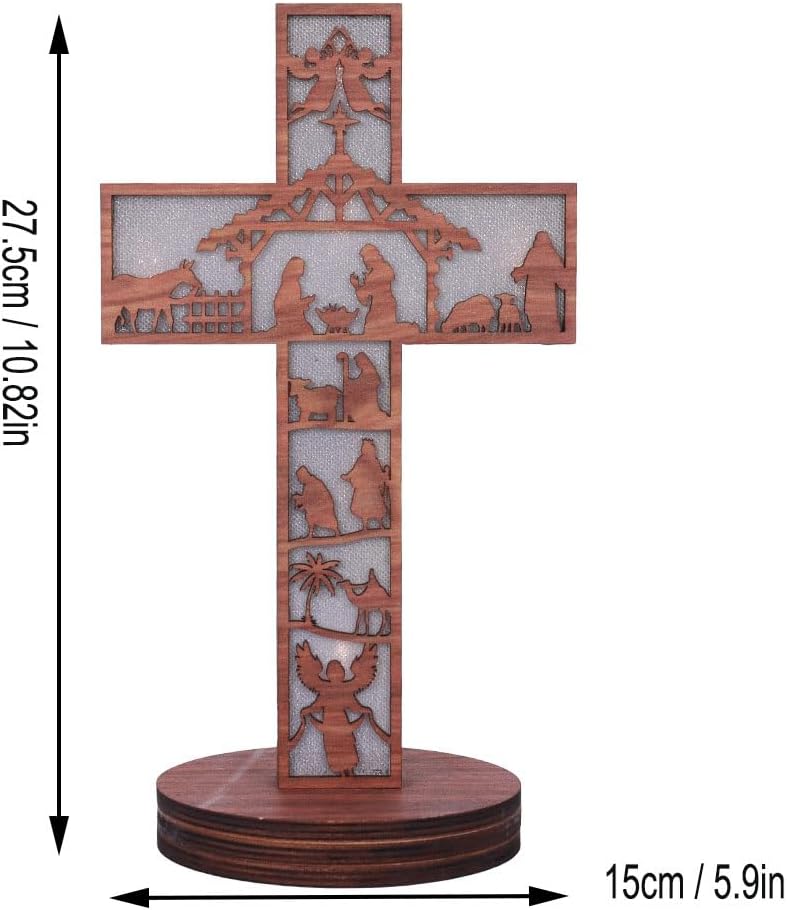 Lighted Wooden Christmas Scene Bookcase Display Stand and Cross Display Stand