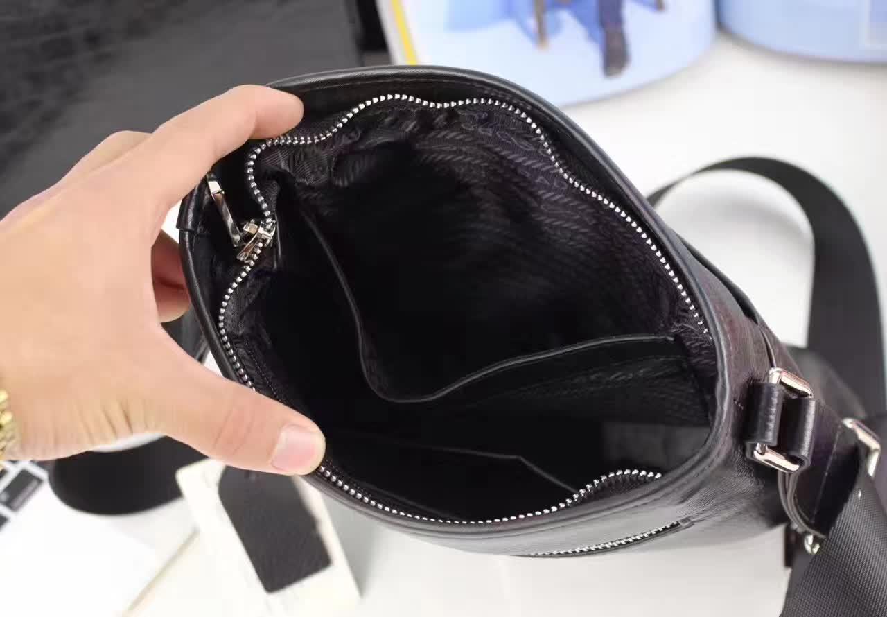Prada 0242-3B Leather Men Messenger Bag Black