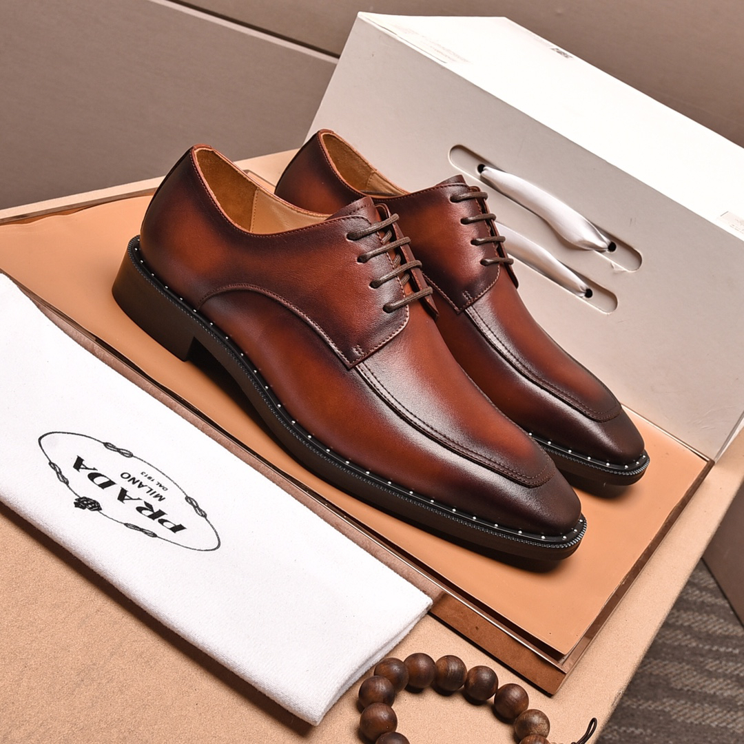 Prada men's leather shoes-15