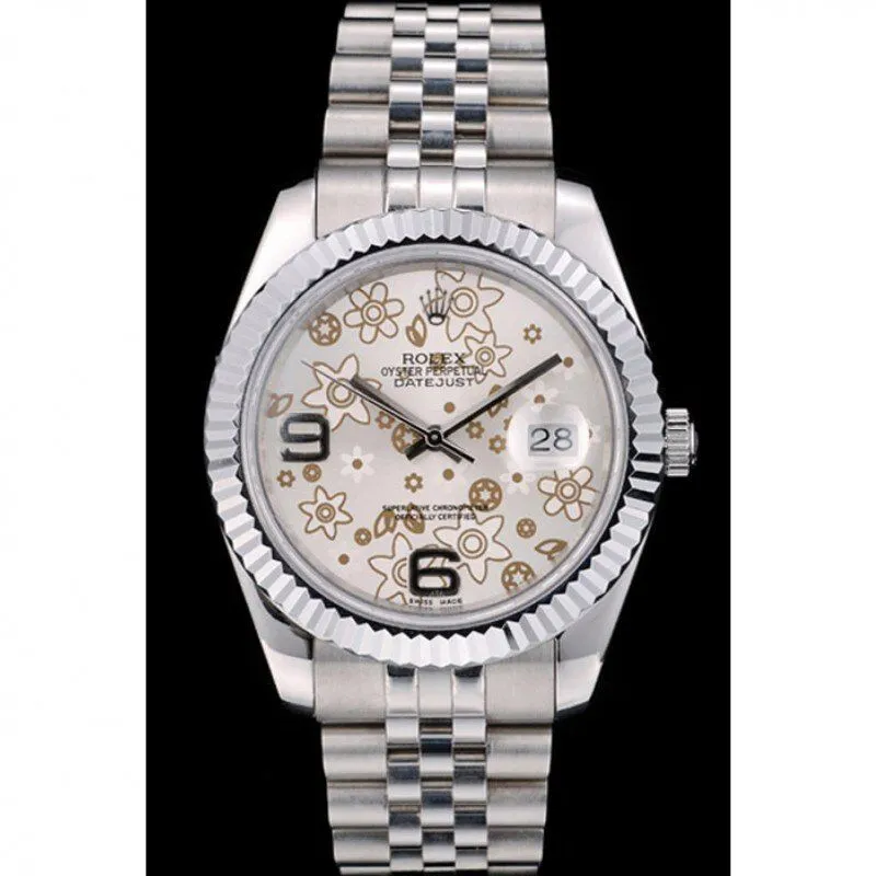 DateJust Stainless Steel Ribbed Bezel Flower Silver Dial 41983