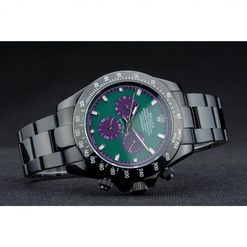 Daytona Black Ion Plated Tachymeter Black Stainless Steel Strap Green Dial 80246