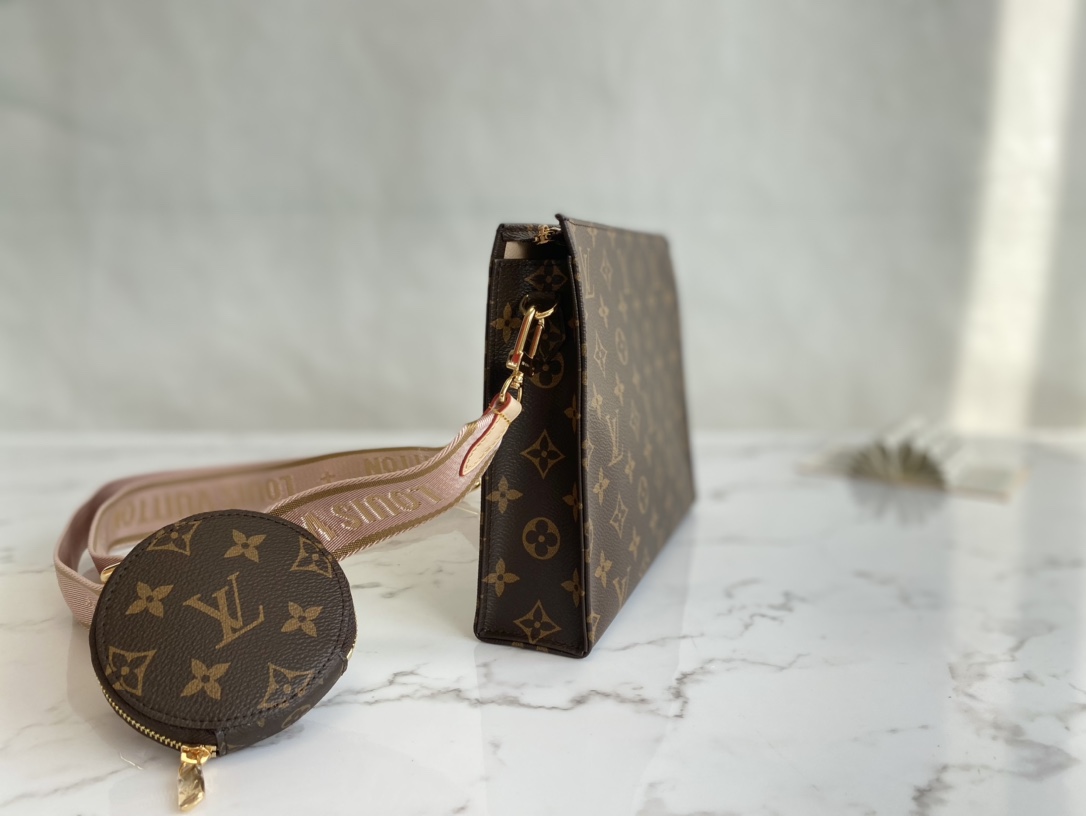 Louis Vuitton Pochette Voyage MM Monogram Macassar Coated Canvas Pink