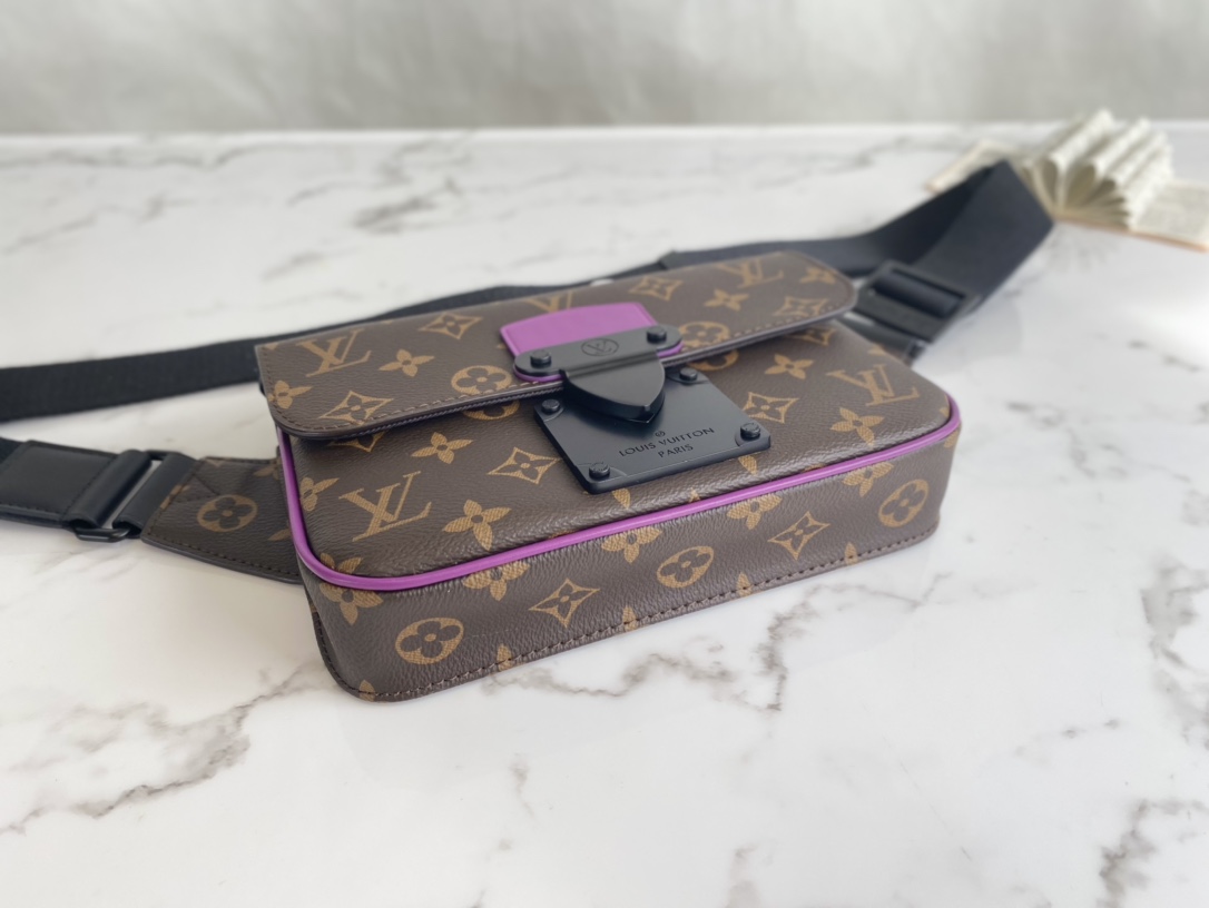 Louis Vuitton Mens S Lock Sling Monogram Macassar Coated Canvas M46245