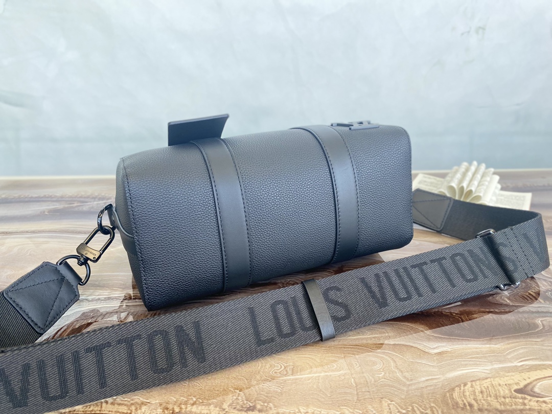 Most Classic Louis Vuittion M59255 City Keepall in Deep Black Aerogram Grained Calf Leather